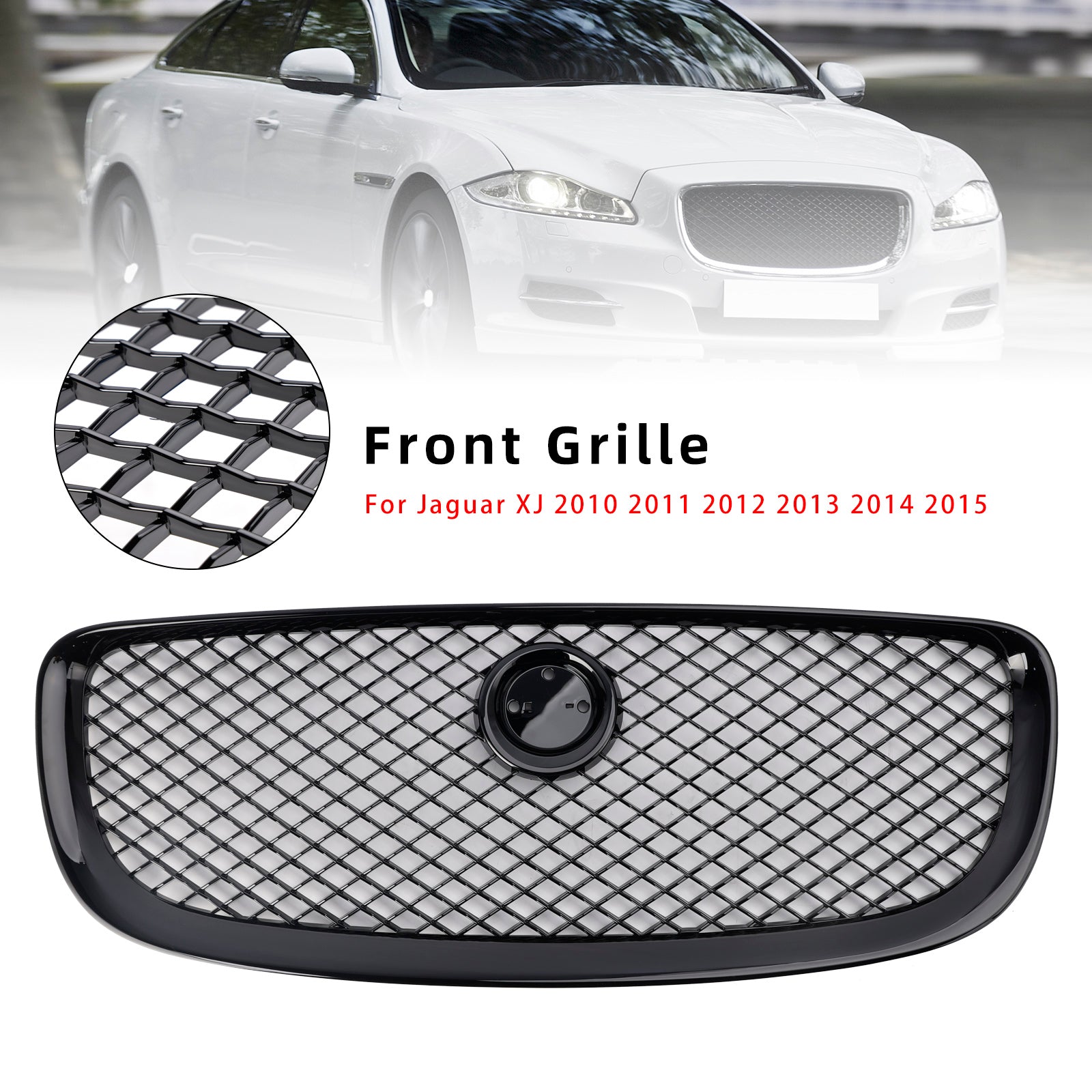 Jaguar XJ Front Bumper Grill 2010 2011 2012 2013 2014 2015 Air Intake Radiator Mesh Chrome / Black Grille