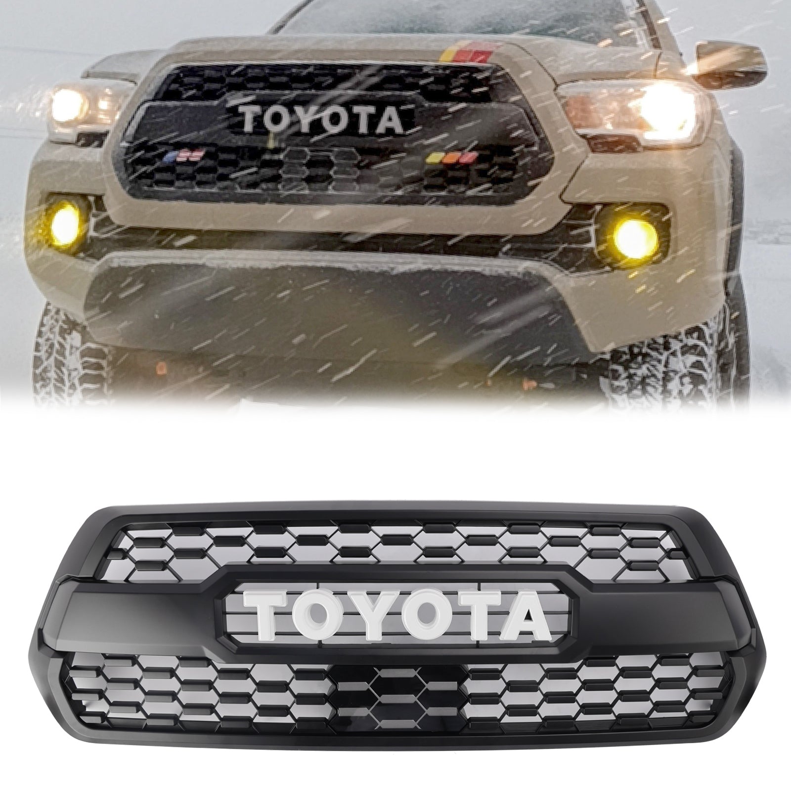 Toyota Tacoma 2016-2023 Front Grill TRD PRO Front Bumper Matte Black Grille Kit WIth LED Light & Letter + Sensor Cover