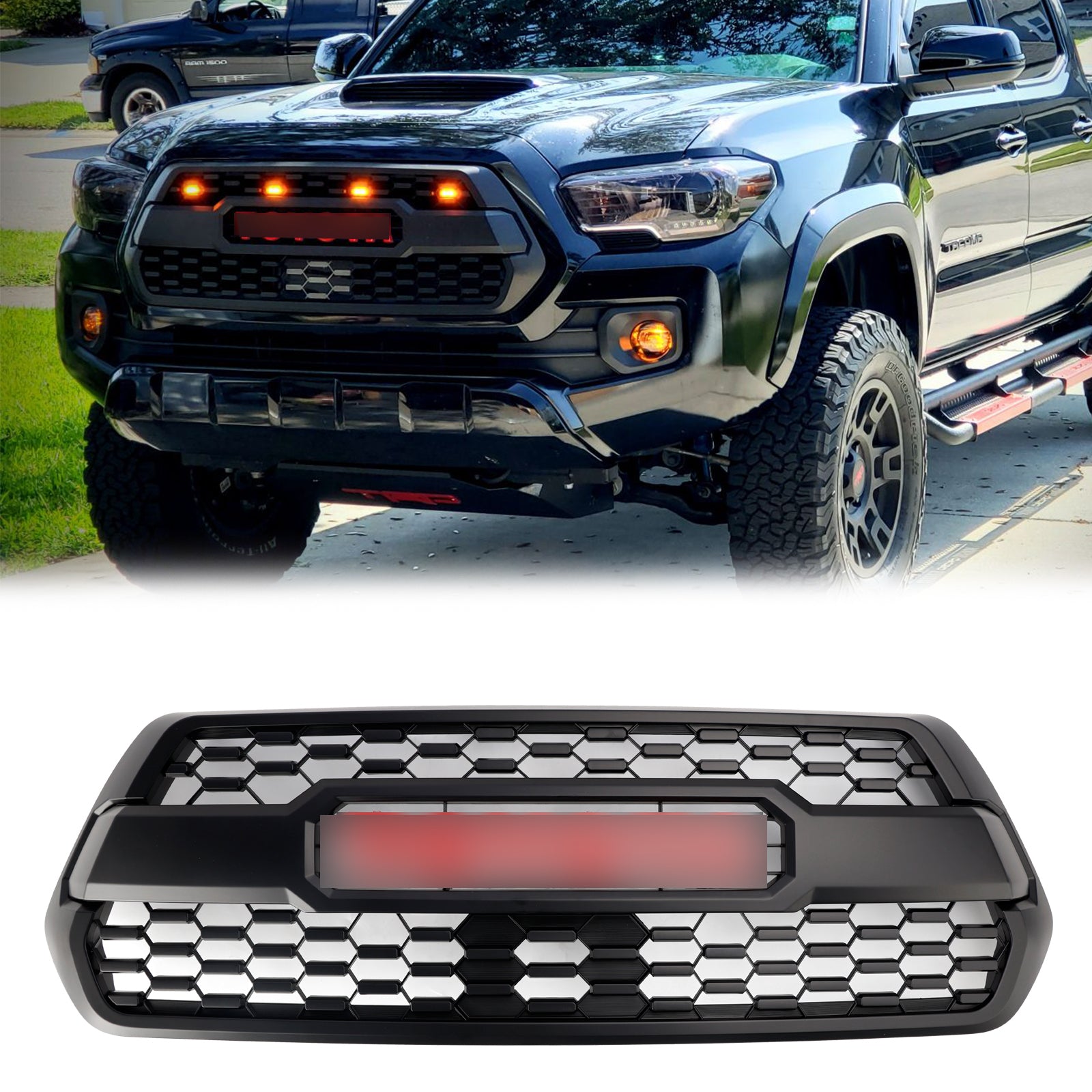 Toyota Tacoma 2016-2023 3. General TRD Pro Grill Mattes Schwarzer Ersatz vor Frontgrill mit rotem Buchstaben