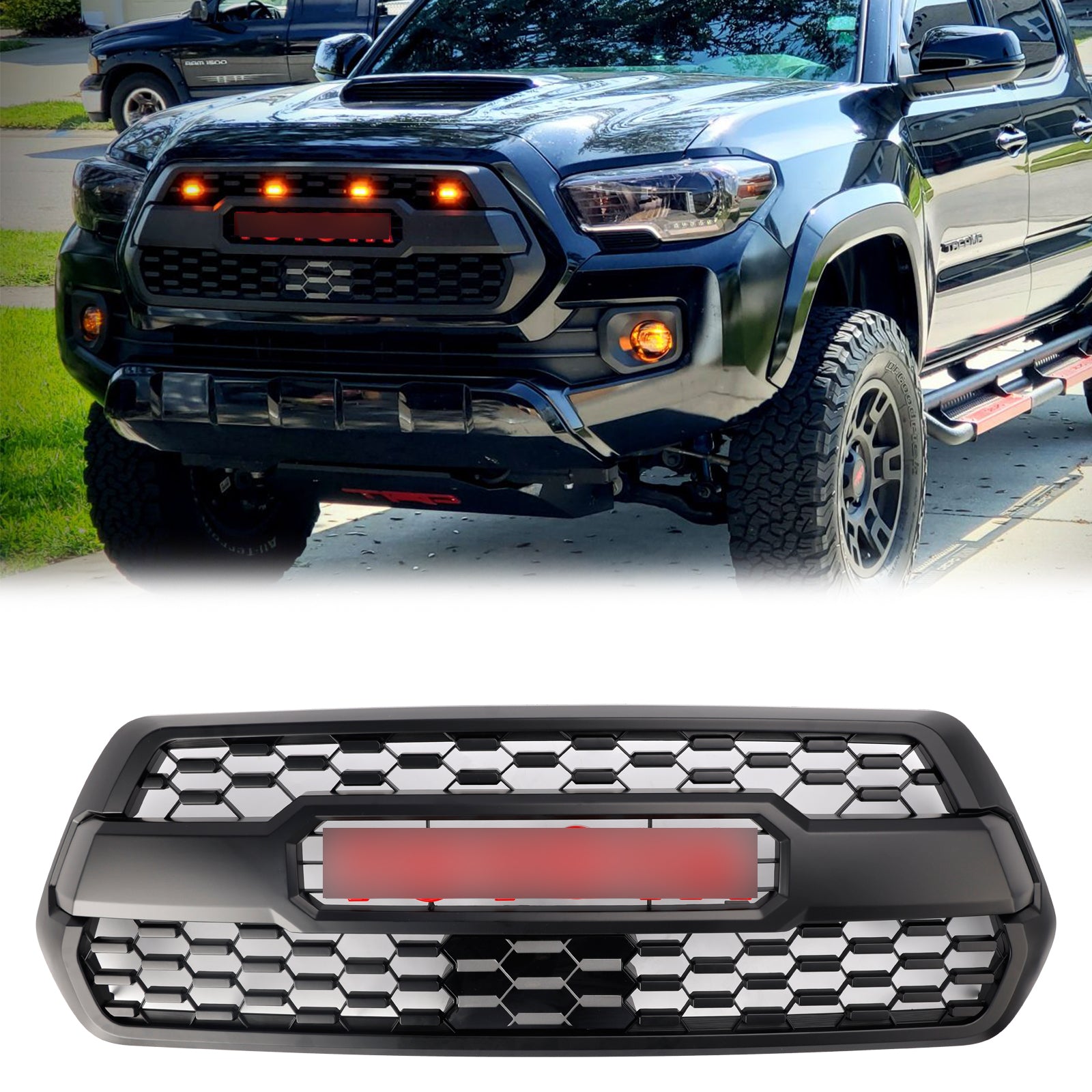 Toyota Tacoma 3. Gen 2016-2023 Kühlergrill mit rotem Buchstaben TRD Pro Style Grill + Sensorabdeckung
