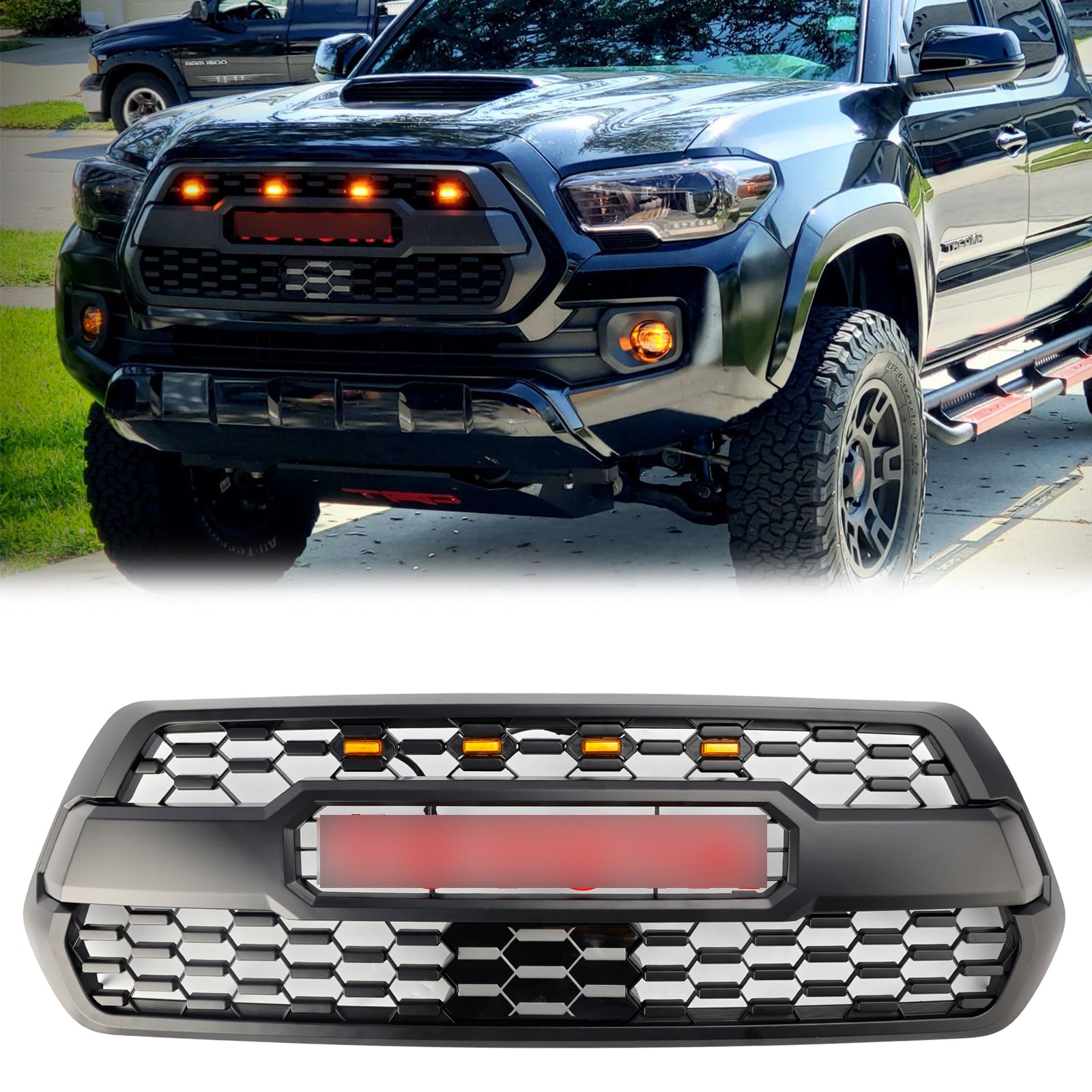 Toyota 3. Gen Tacoma | TRD Pro Grill | 2016-2023 | Vordere Stoßfänger Kühlergrill | Roter Buchstaben + Sensorabdeckung + Bernstein LED