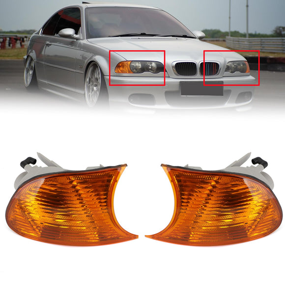 Pair Amber Corner Side Light For BMW 3 Series E46 1998-2001 Coupe 63126904299 63126904300