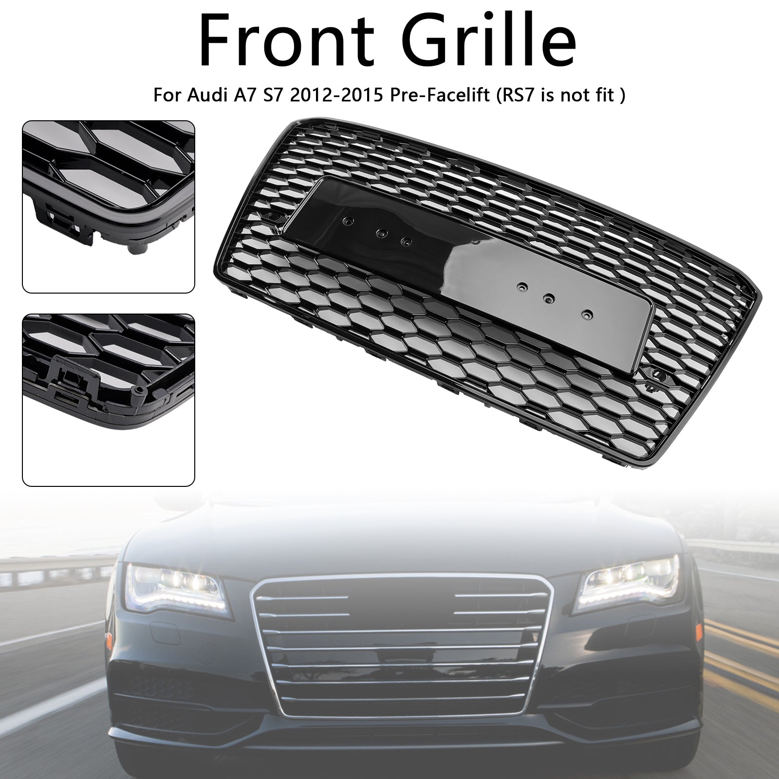 Parrilla deportiva de malla hexagonal con diseño de panal de abeja estilo RS7, compatible con Audi A7/S7 2012-2015, color negro