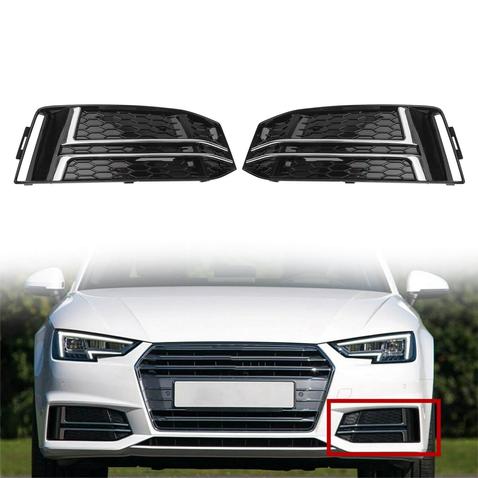 Audi S4/A4 B9 S-Line 2016-2018 Par de cubiertas de luz antiniebla delanteras Parrilla de parachoques 8W0807681F 8W0807682F Genérico