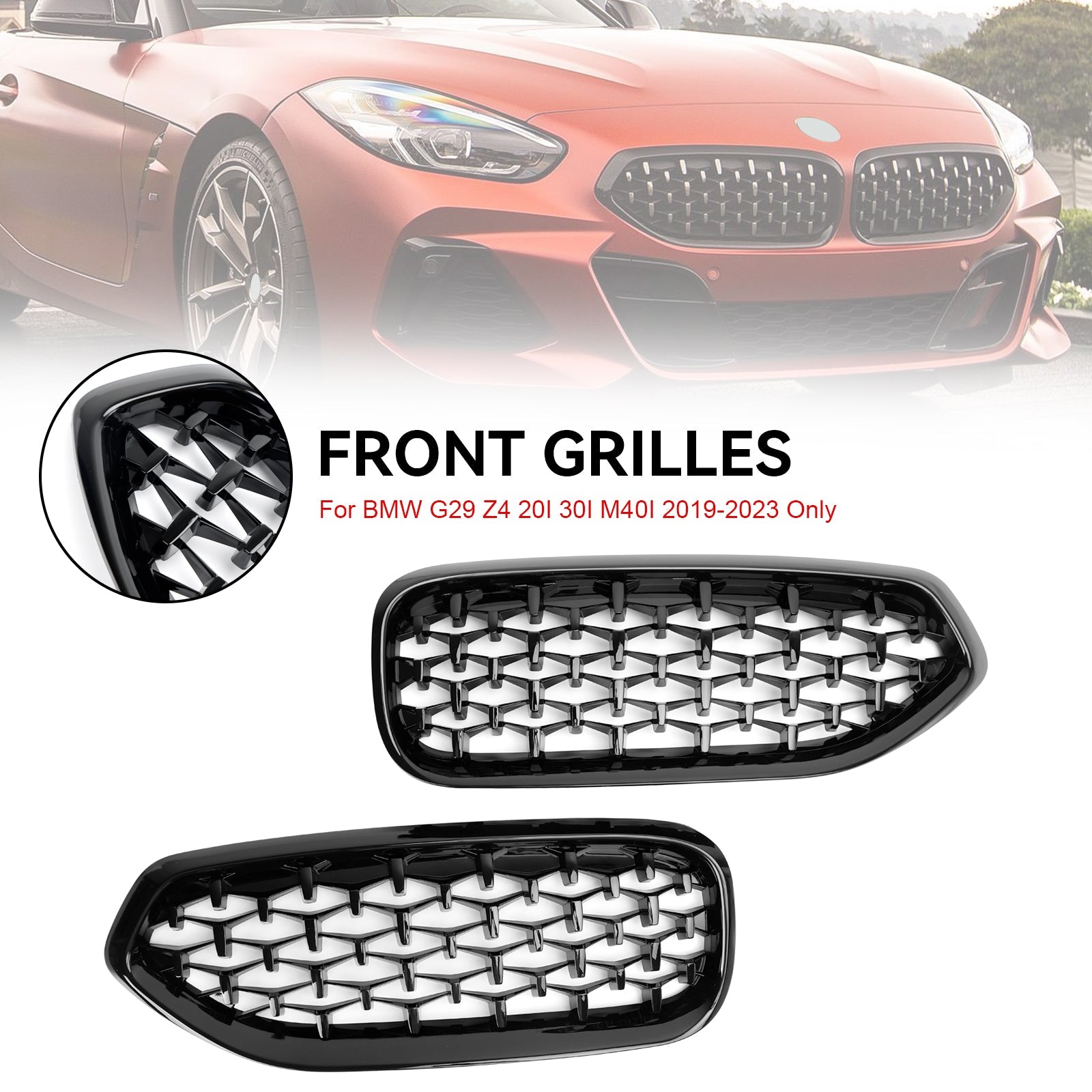 2019-2023 BMW Z4 G29 20I 30I M40I Front Kidney Grill Gloss Black Diamond Grille