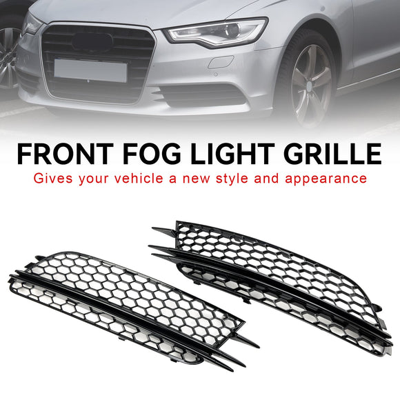 2012-2015 Audi A6 C7 Pre-Facelift Honycomb Lower Grille 2PCS Front Bumper Fog Light Black Cover Grill