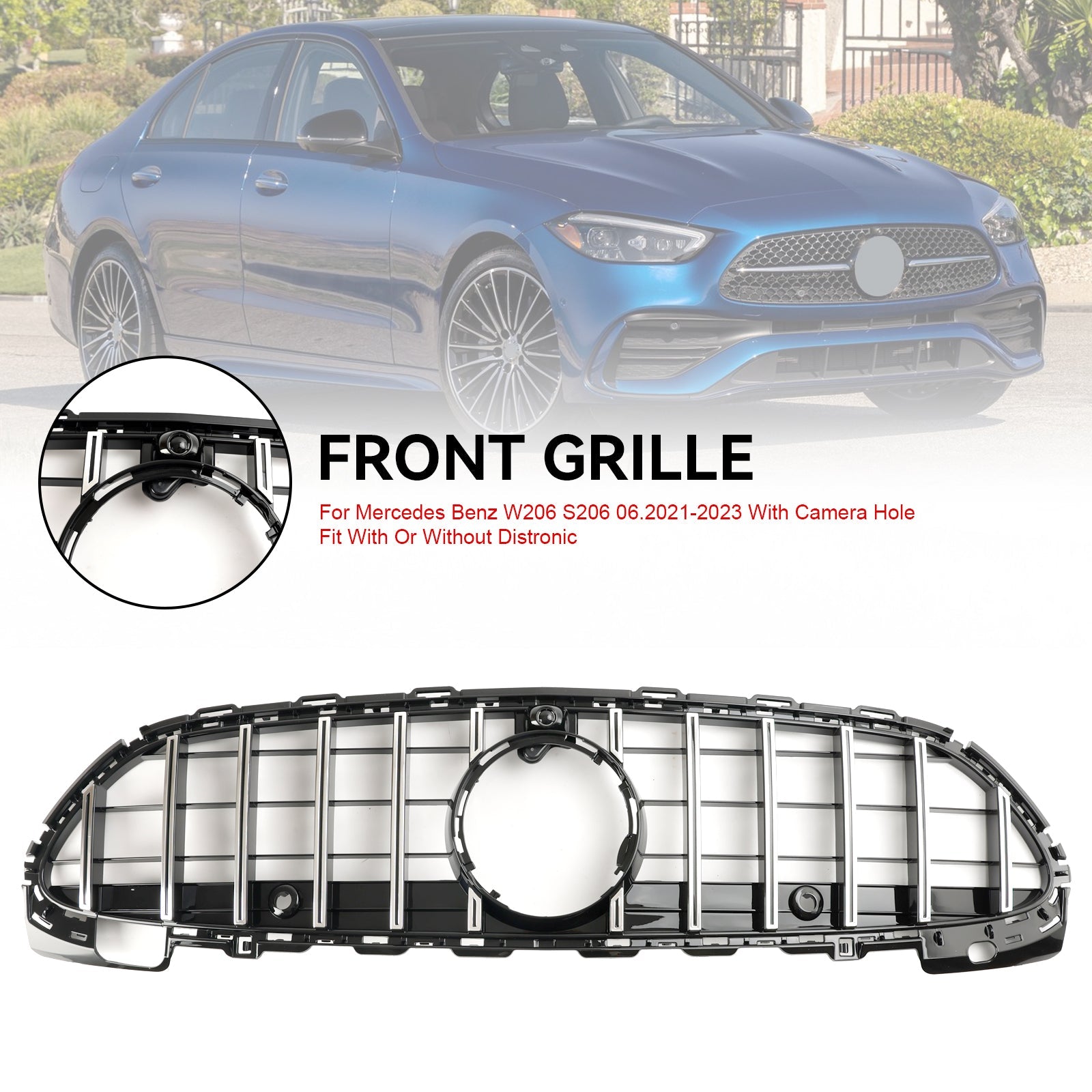 2021-2023 Mercedes Benz C-Class W206 GT Style Grille Front Bumper Chrome Replacement Grill