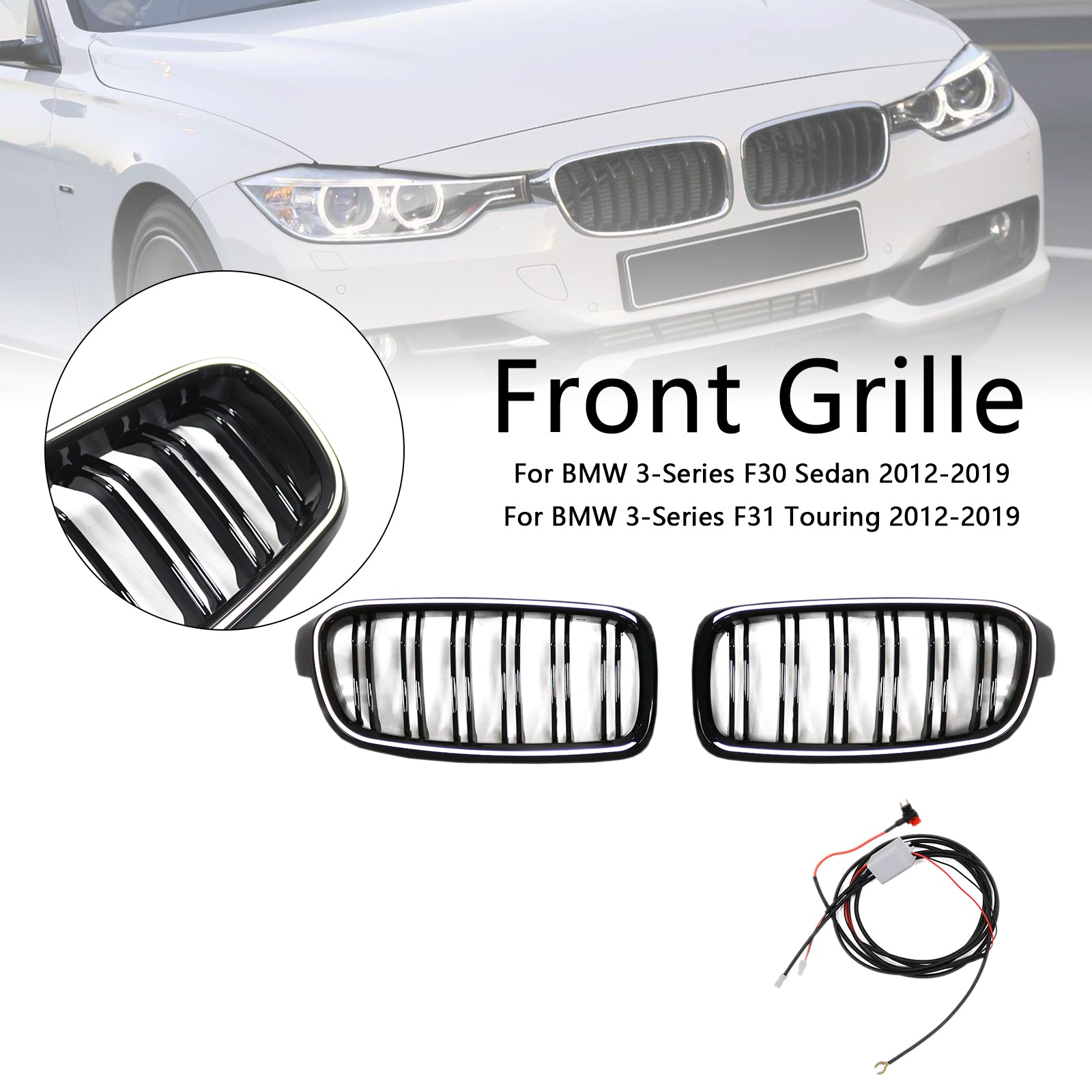 Parrilla delantera tipo riñón con doble listón compatible con BMW Serie 3 F30 F31 F35 2012-2019