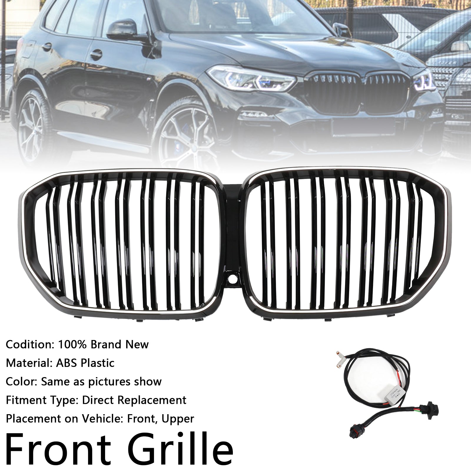 Parrilla delantera tipo riñón de doble lama negra compatible con BMW X5 G05 2019-2022 M-Performance