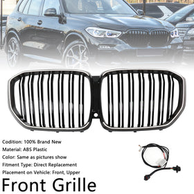 Grade frontal preta de ripas duplas compatível com BMW X5 G05 2019-2022 M-Performance