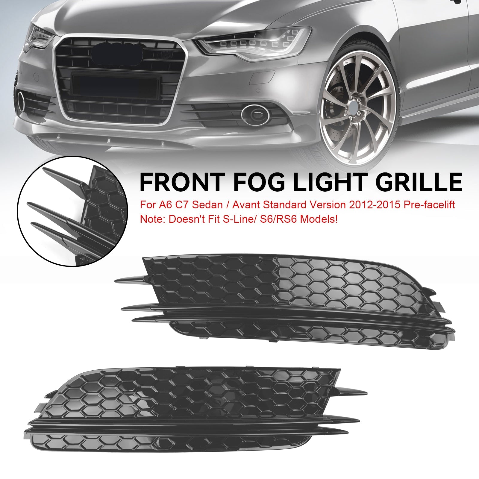 Audi 2012-2015 A6 4G C7 Sedan/Avant Standard Version 2PCS Front Fog Light Cover Bezel Grille