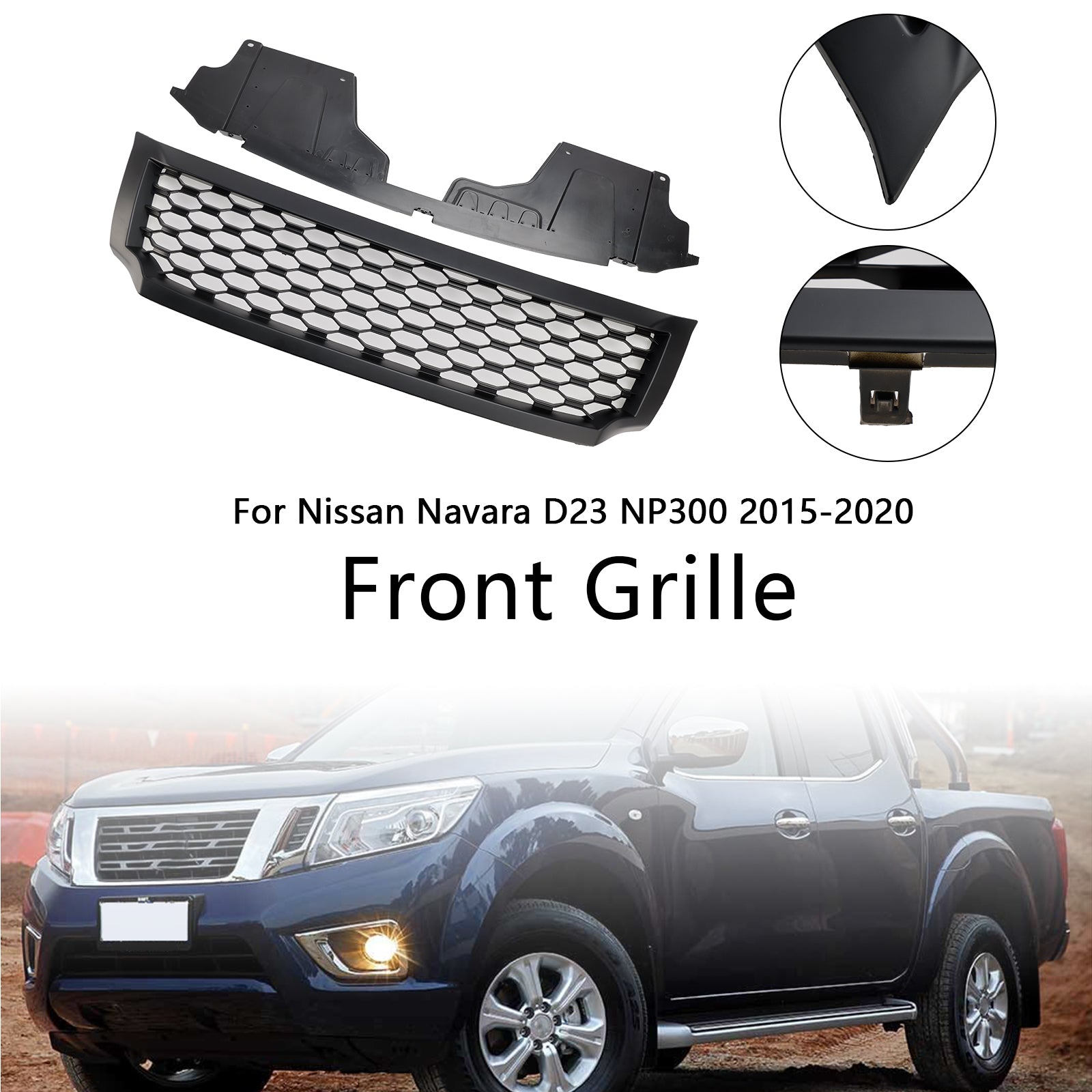 Grille de pare-chocs avant Nissan Navara NP300 D23 2015-2020 Grille noire mate