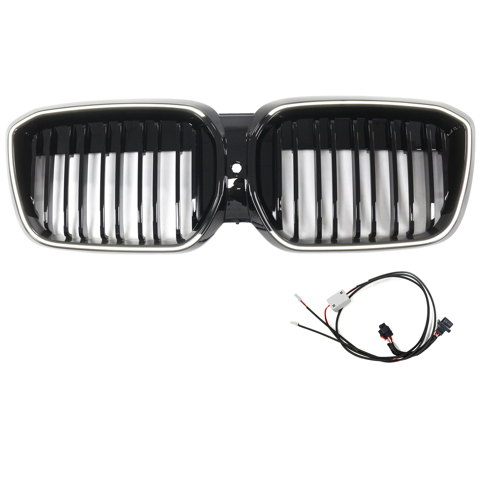 Parrilla delantera tipo riñón de doble lama en color negro brillante compatible con BMW IX3 G08 LCI 2022-2024