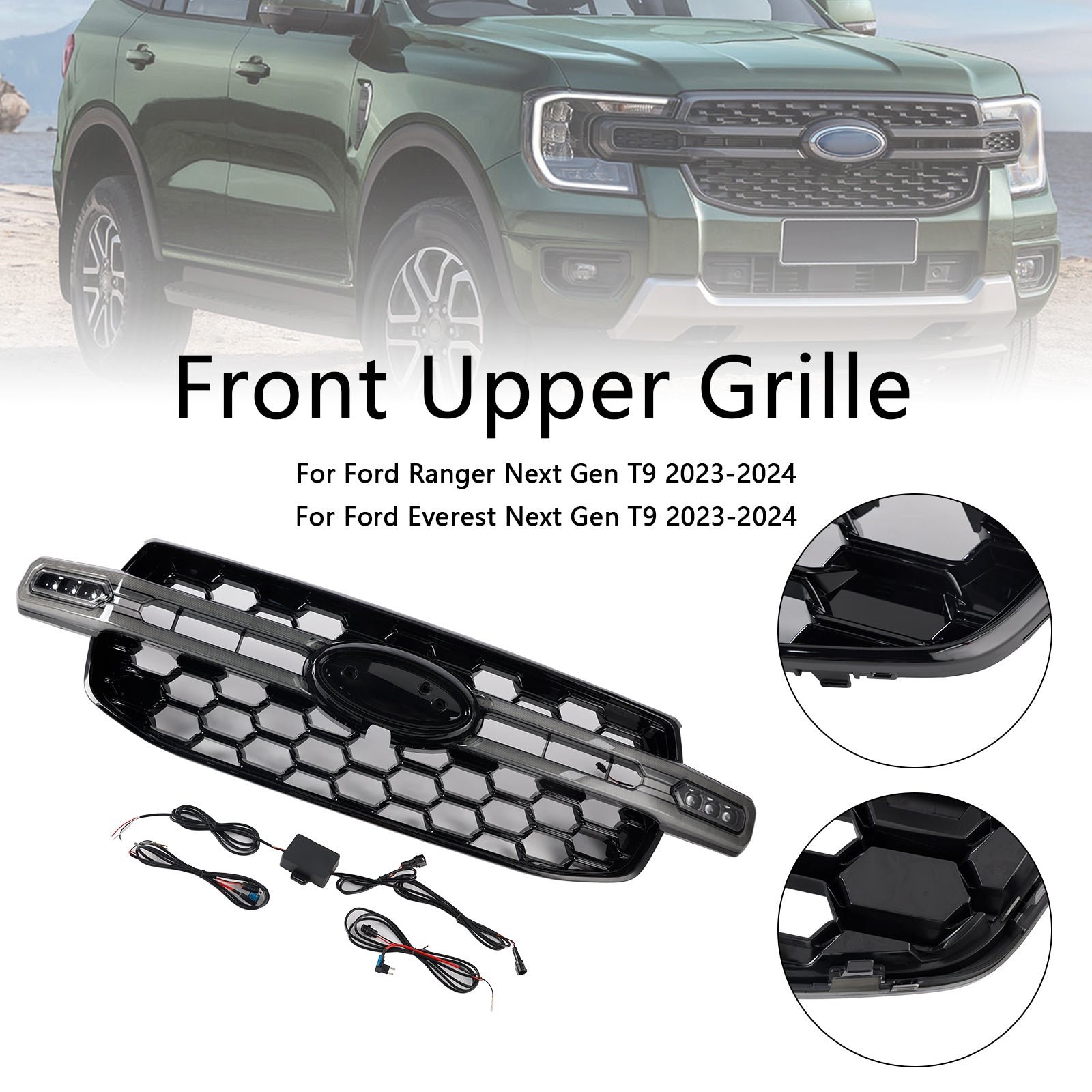 Ford Ranger Next Gen T9 2023-2024 Front Bumper Grill Black Grille W/ LED Light