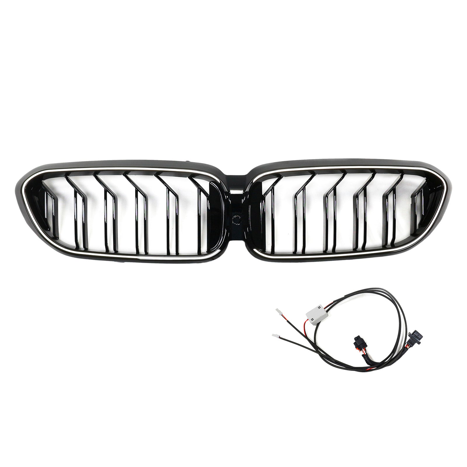 BMW 5 Series G30 G31 2017-2020 Front Kidney Black Grill Air Intake Radiator Double Slat Grille W/ LED Strip Light