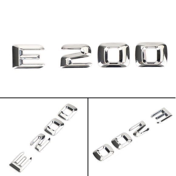 Badge emblème de coffre arrière, plaque signalétique, lettres et chiffres adaptés à Mercedes E200 chromé