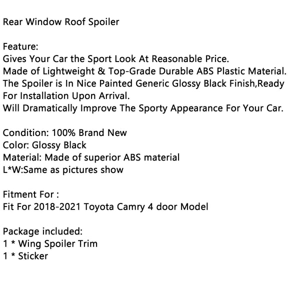 Glossy Black Rear Window Roof Spoiler Fit Toyota Camry LE SE XSE XLE 2018-2024