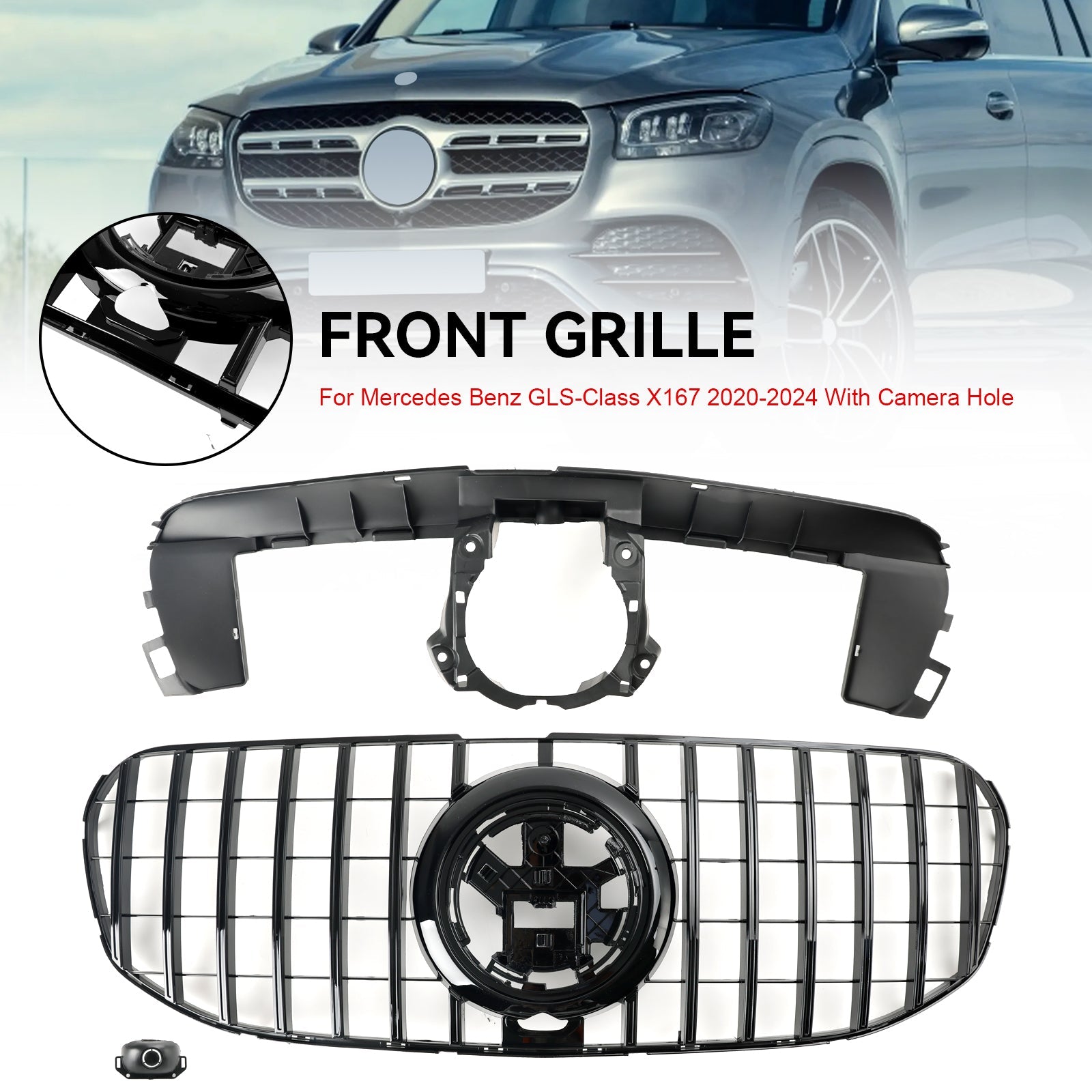 Grille de pare-chocs avant noire de style GT pour Mercedes Benz Classe GLS X167 GLS450/580/63 AMG 2020-2024