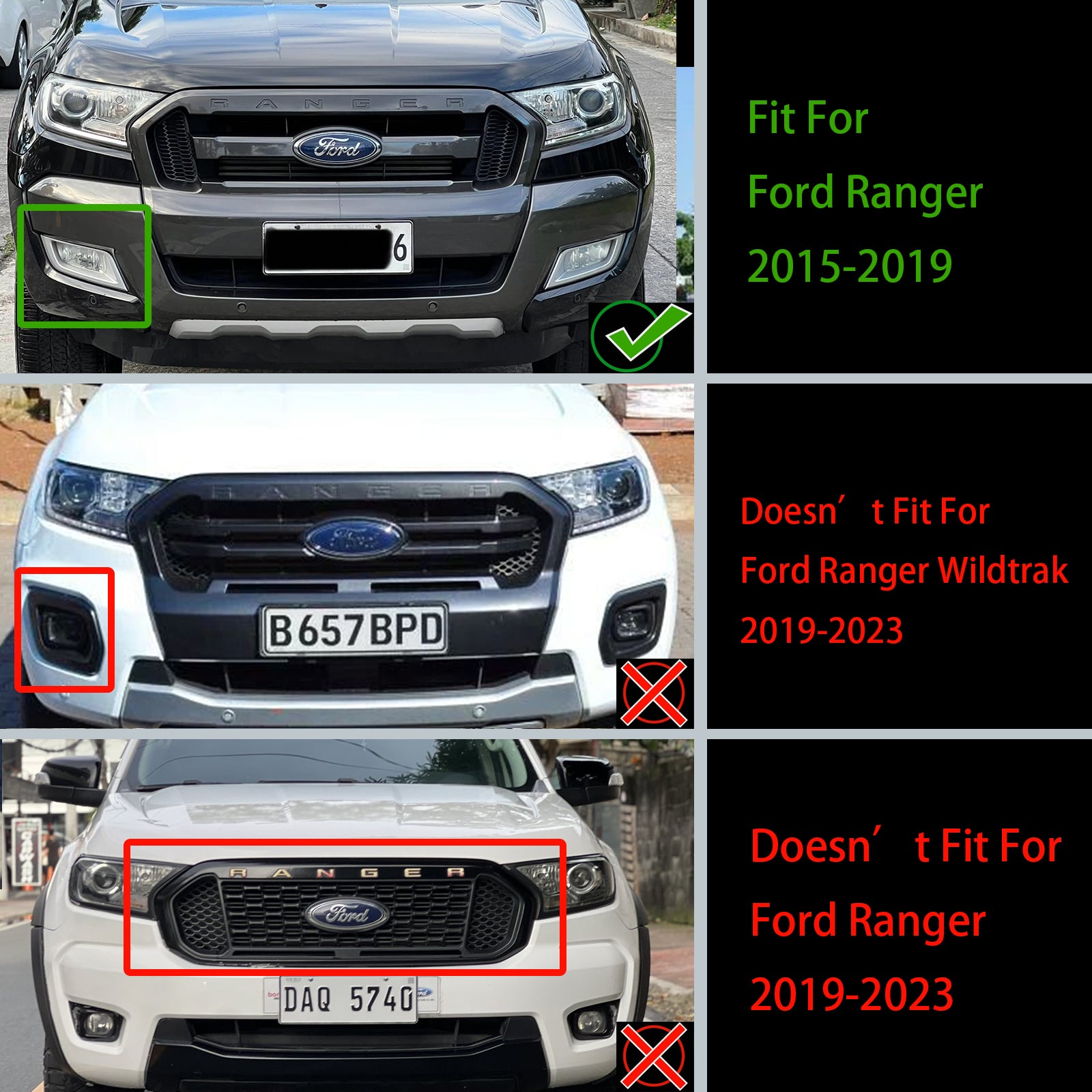 2015-2019 Ford Ranger T7 Wildtrak Raptor Style Front Stoßstange Grill Ersatzmattem Schwarz Kühlergrill