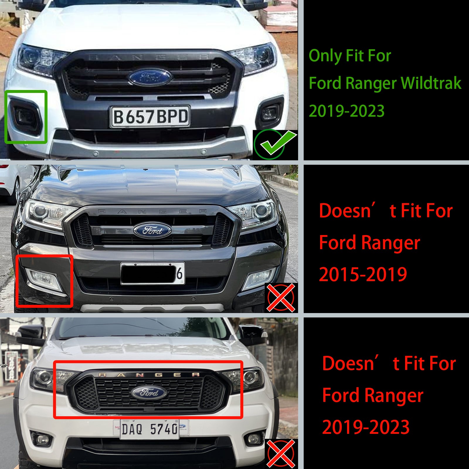 2019-2023 Ford Ranger Wildtrak Raptor Style Grille Matte Black Front Bumper Grille With LED Light