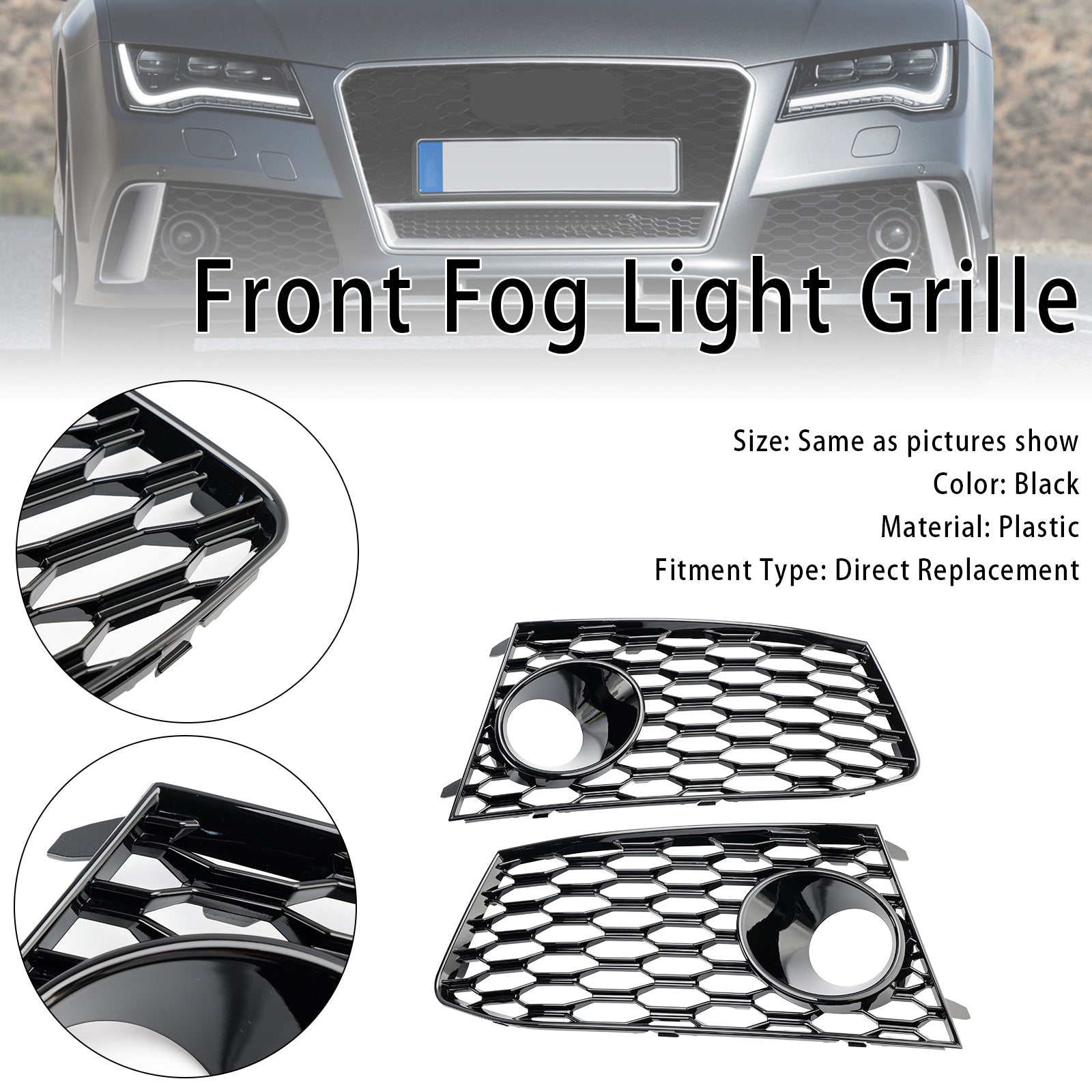 Audi RS7 2014-2018 Pair Front Bumper Fog Light Lamp Frame Grille Covers