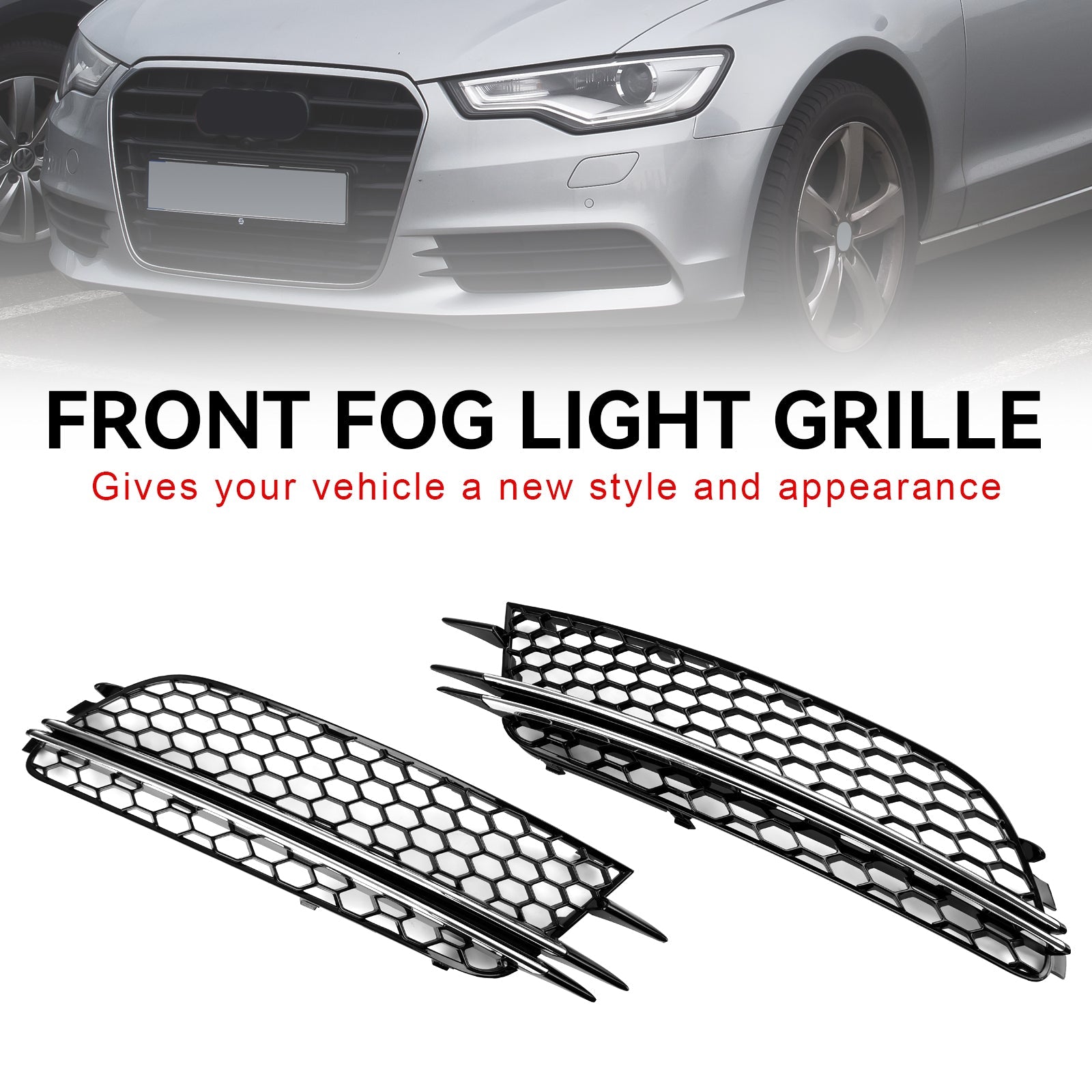 Audi 2012-2015 A6 4G C7 Sedan/Avant Version Standard 2PCS Couvercle de phare antibrouillard avant Lunette Grille de pare-chocs