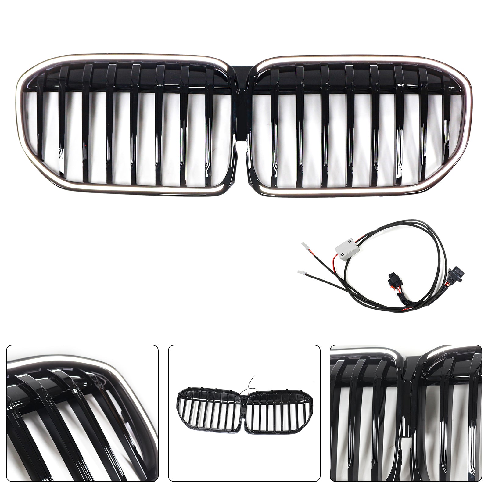 Grille de calandre avant noire brillante à lamelles simples pour BMW Série 7 G11 G12 2019-2022