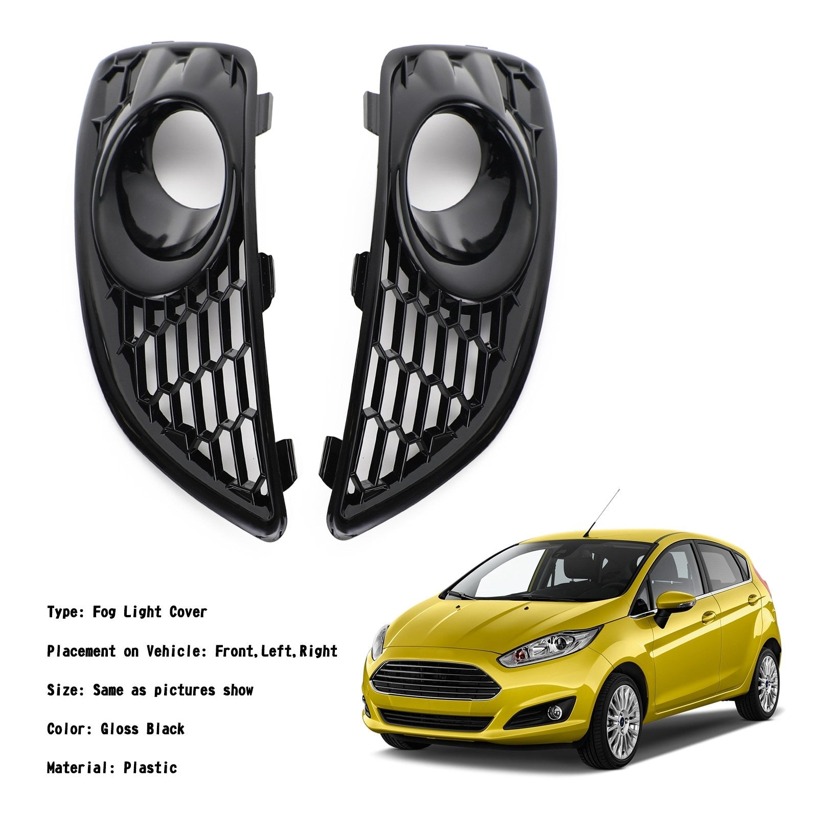 Ford 2013-2017 Fiesta C1BB15A298AA C1BB15A299AA Pair Grille Gloss Black Front Fog Light Lamp Cover