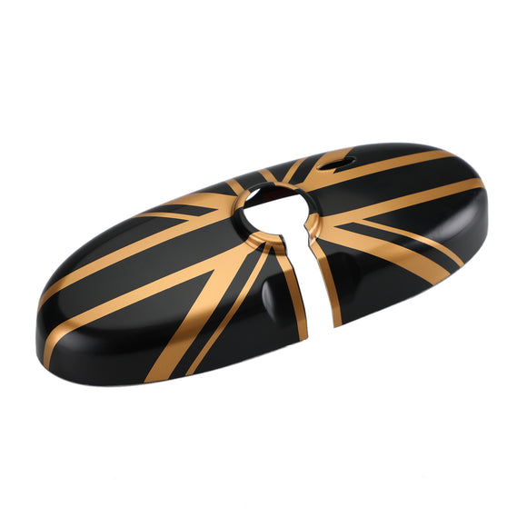 Rückspiegelabdeckung mit Union Jack UK-Flagge für MINI Cooper R55 R56 R57, Schwarz/Gold
