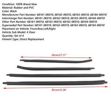 Toyota Hilux SR5 V6 Pickup 2005-2015 Window Glass Seals 4 Door Weatherstrip 68161-0K010 68162-0K010 - 0