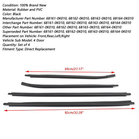 Toyota Hilux SR5 V6 Pickup 2005–2015 Fensterglasdichtungen 4-türige Dichtungsleiste 68161-0K010 68162-0K010