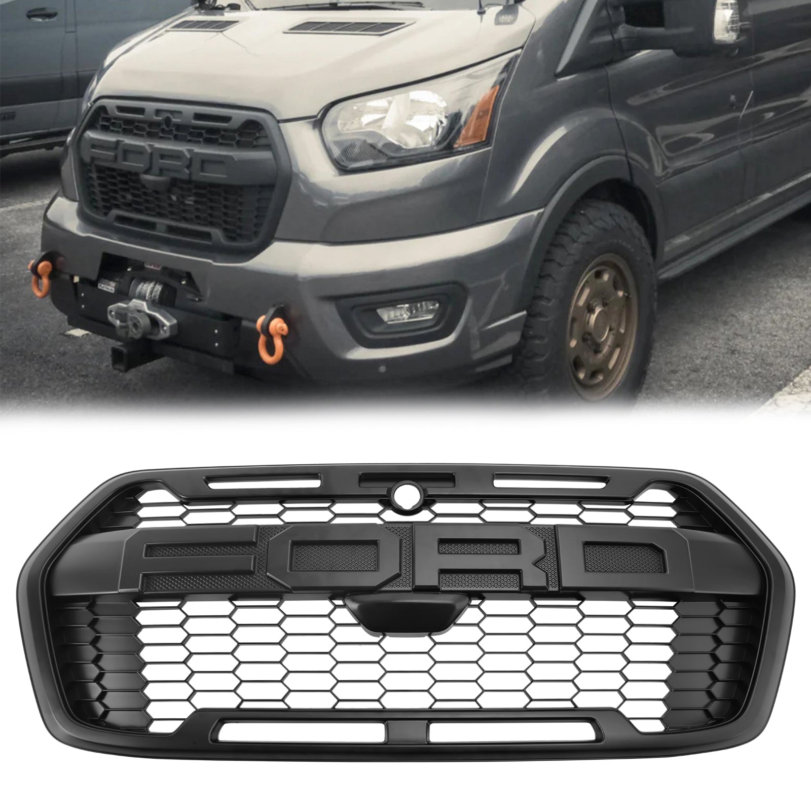 Ford Transit 2023 Front Bumper Raptor Style Grill Replacement Matte Black Grille