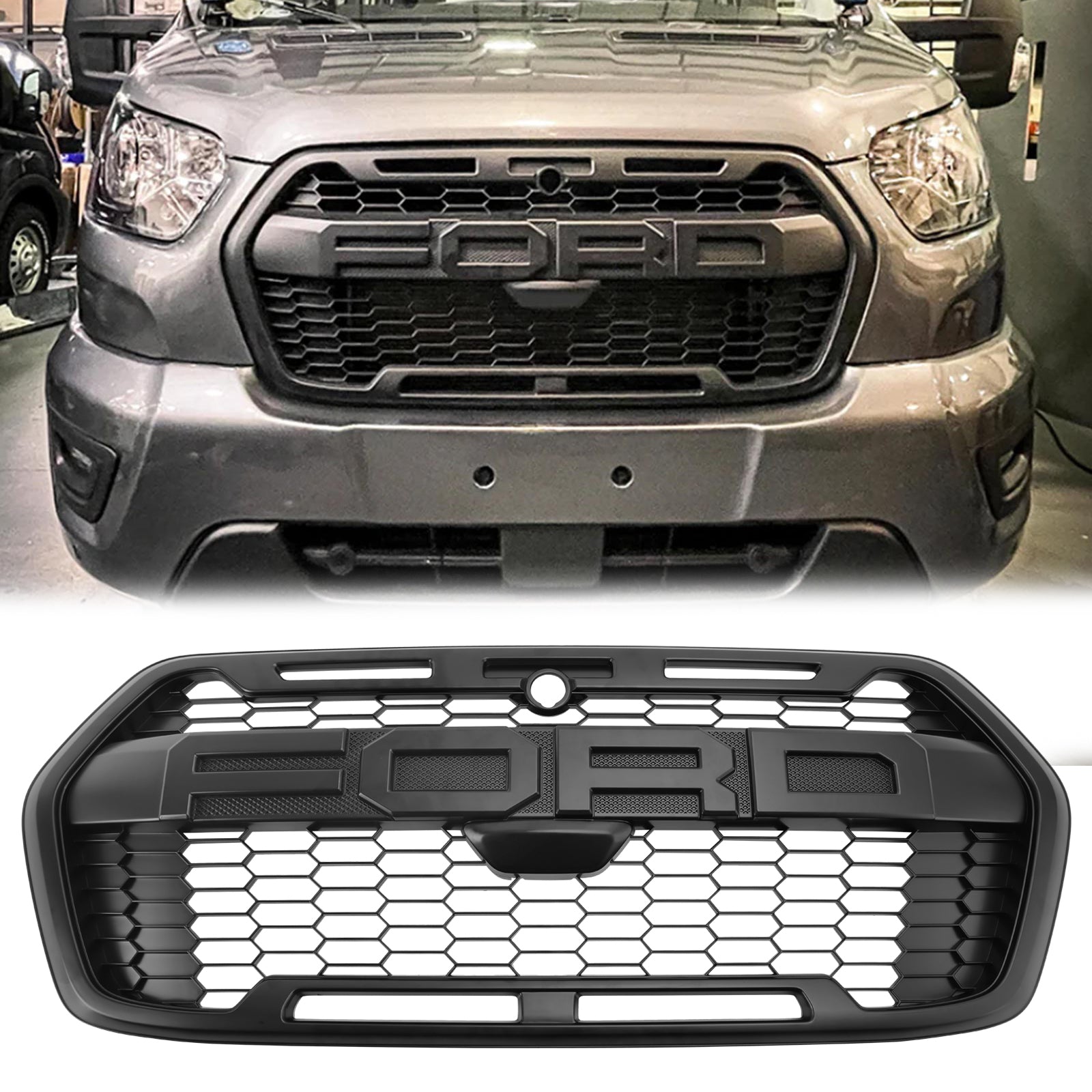 Ford Transit 2021 Front Bumper Grill Replacement Matte Black Raptor Style Grille