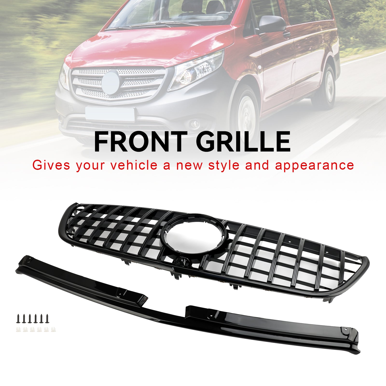 Grille de pare-chocs avant de style GT Mercedes Benz Vito W447 111CDI 114CDI 116CDI 119CDI 2015-2019 Grille noire brillante