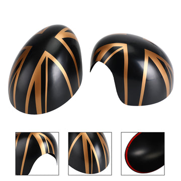 Rückspiegelabdeckung mit britischer Flagge für MINI Cooper Hardtop F55 F56, Schwarz/Gold - 0