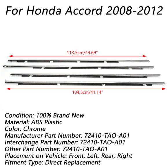 4 stks Chrome Tochtstrip Venster Moulding Trim Seal Riem Past Voor Accord 2008-2012