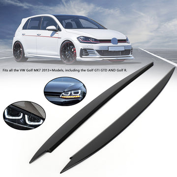 Front Headlight Eyelid Eyebrow Cover Trim Black For VW Golf MK7 Golf R GTI GTD - 0