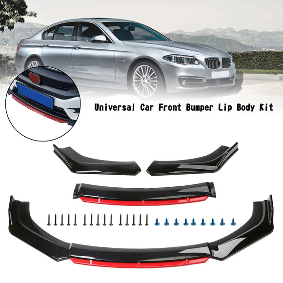 4PCS Universal Car Front Bumper Lip Body Kit Splitter Spoiler Diffuser Protector Black Red