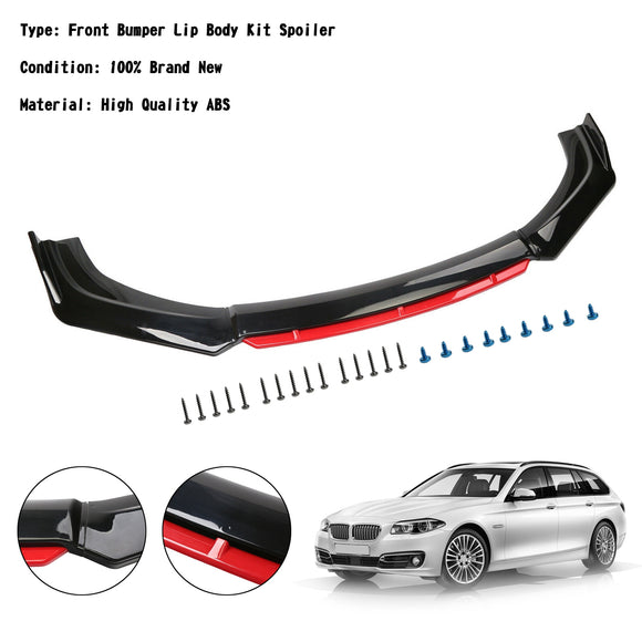 4PCS Universal Car Front Bumper Lip Body Kit Splitter Spoiler Diffuser Protector Black Red