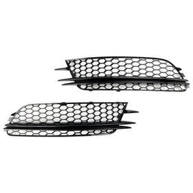 2012-2015 Audi A6 C7 Pre-Facelift Honycomb Lower Grille 2PCS Front Bumper Fog Light Black Cover Grill