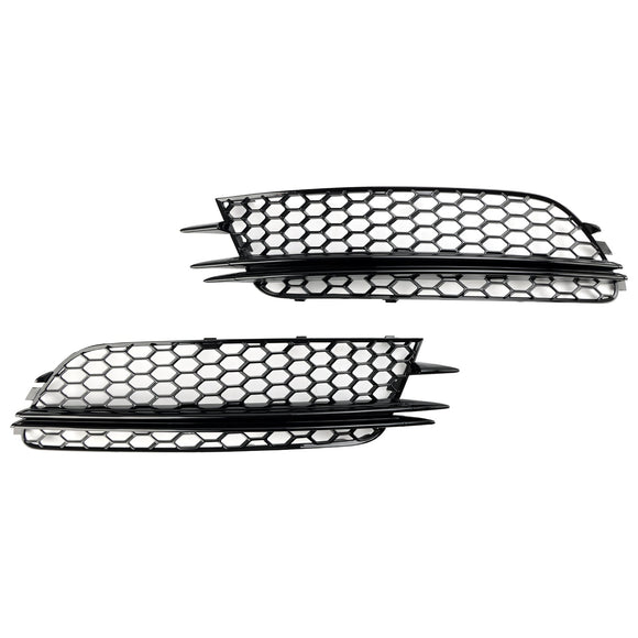 2012-2015 Audi A6 C7 Pre-Facelift Honycomb Lower Grille 2PCS Front Bumper Fog Light Black Cover Grill
