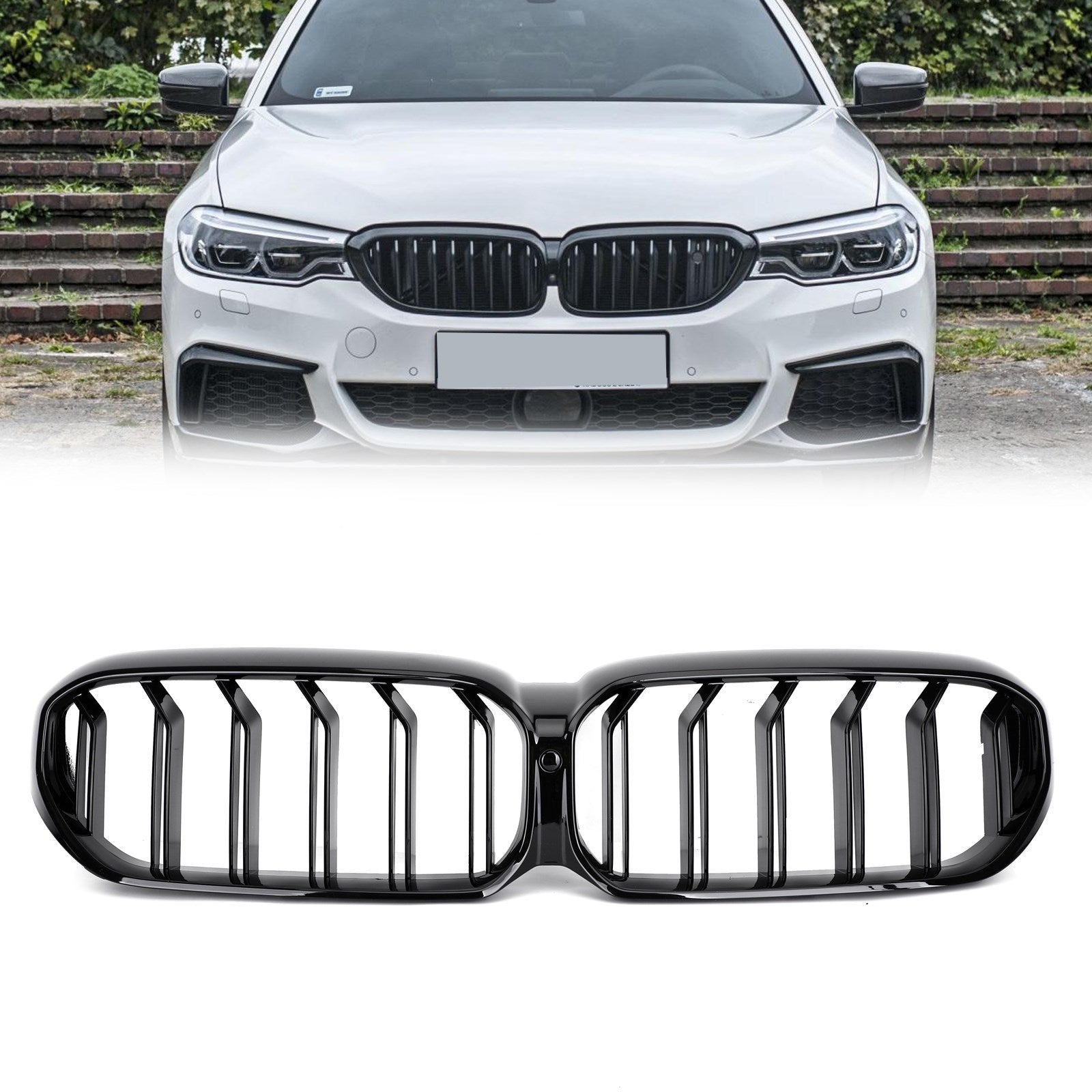 Calandre avant double noire brillante pour BMW Série 5 G30 G31 G38 530i/540i/530e/M550i/520d 2021-2022