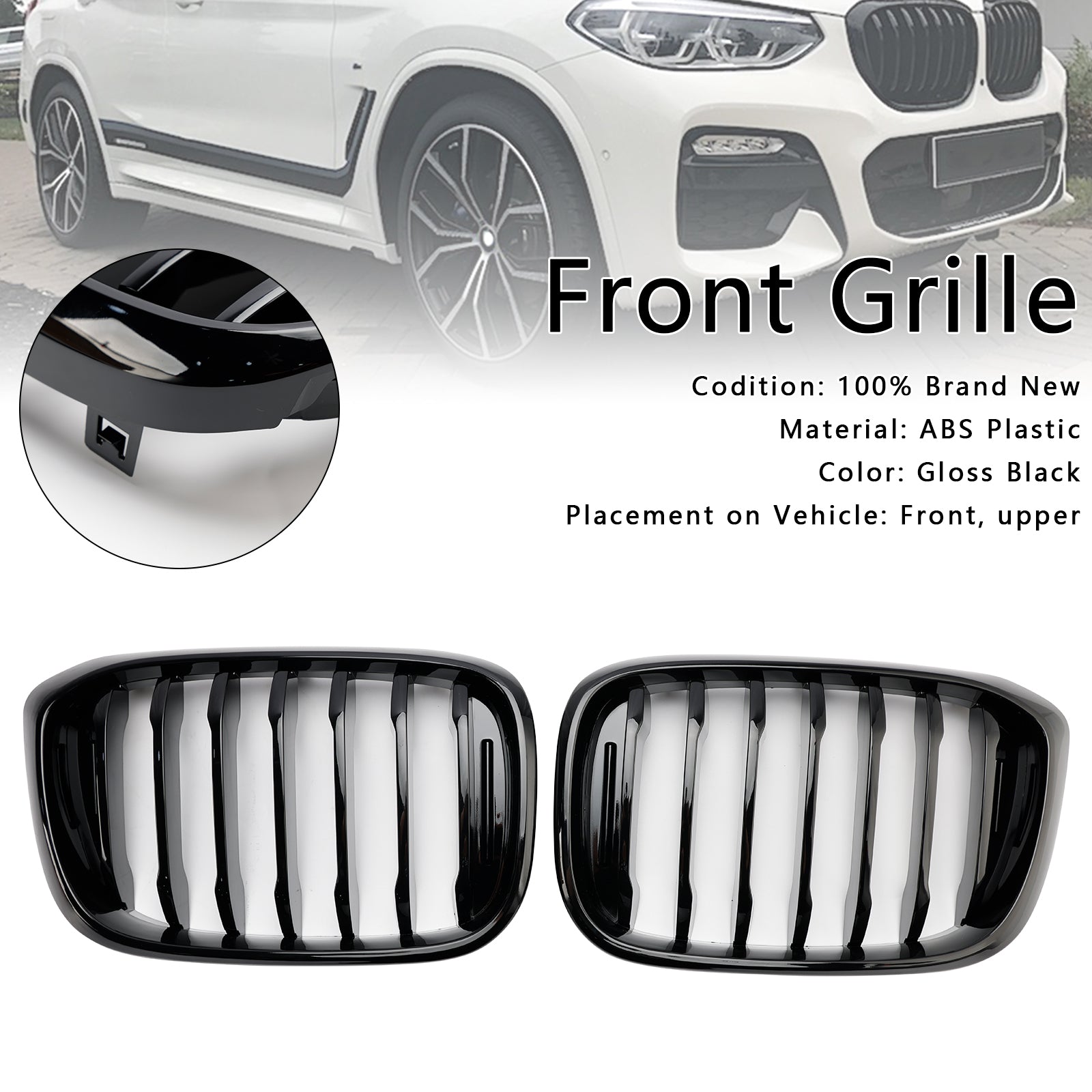 BMW X4 G02 X3 G01 G08 2018-2021 Gloss Black Front Kidney Grille Mesh Grill