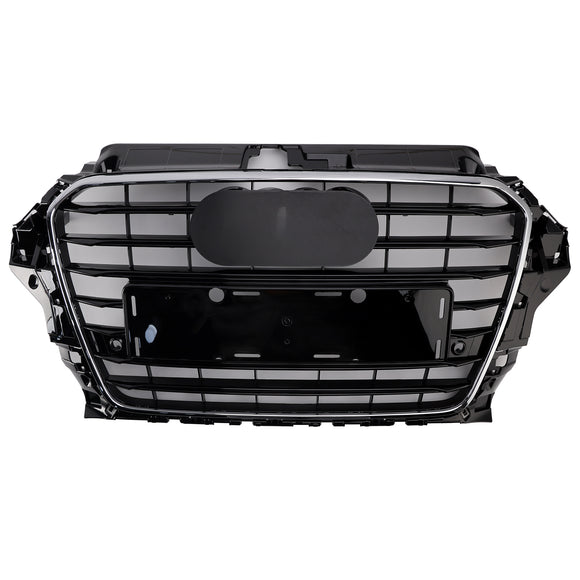 2013-2016 Audi A3/ A3 Sline/ S3 Front Bumper Grille Chrome Black Mesh Slat Grill W/ Ring Emblem