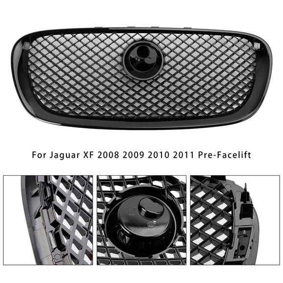 2008-2011 Jaguar XF XF-R Style Grill Glanzend zwart vervangende grille voorbumper