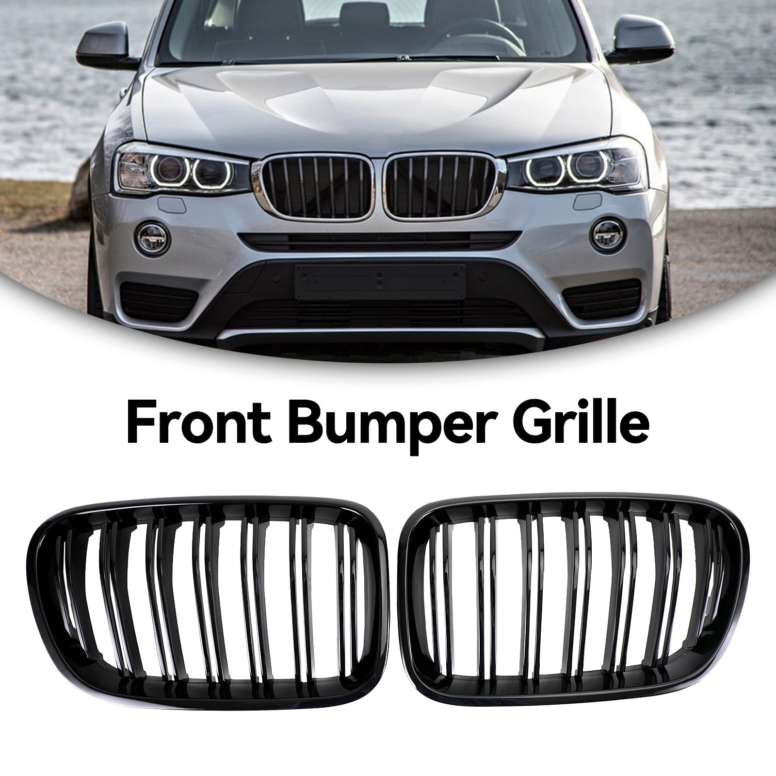 Grille de pare-chocs avant noire brillante pour BMW X3 F25 xDrive28i/xDrive35i/xDrive20d/xDrive30d 2010-2014