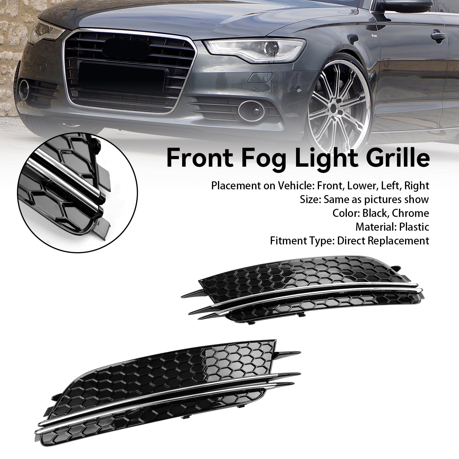 Audi 2012-2015 A6 C7 Sedan/Avant Standard Version 2PCS Front Fog Light Cover Bezel Grille