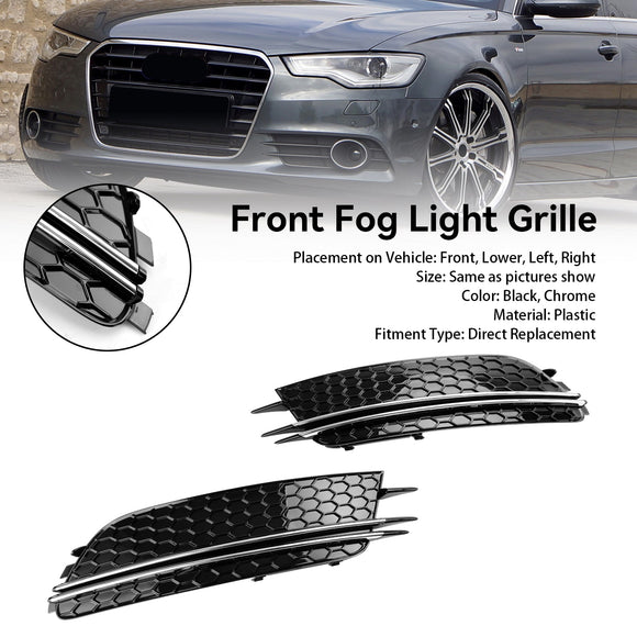 Audi 2012-2015 A6 C7 2PCS Front Fog Light Cover Bezel Black Chrome Grille