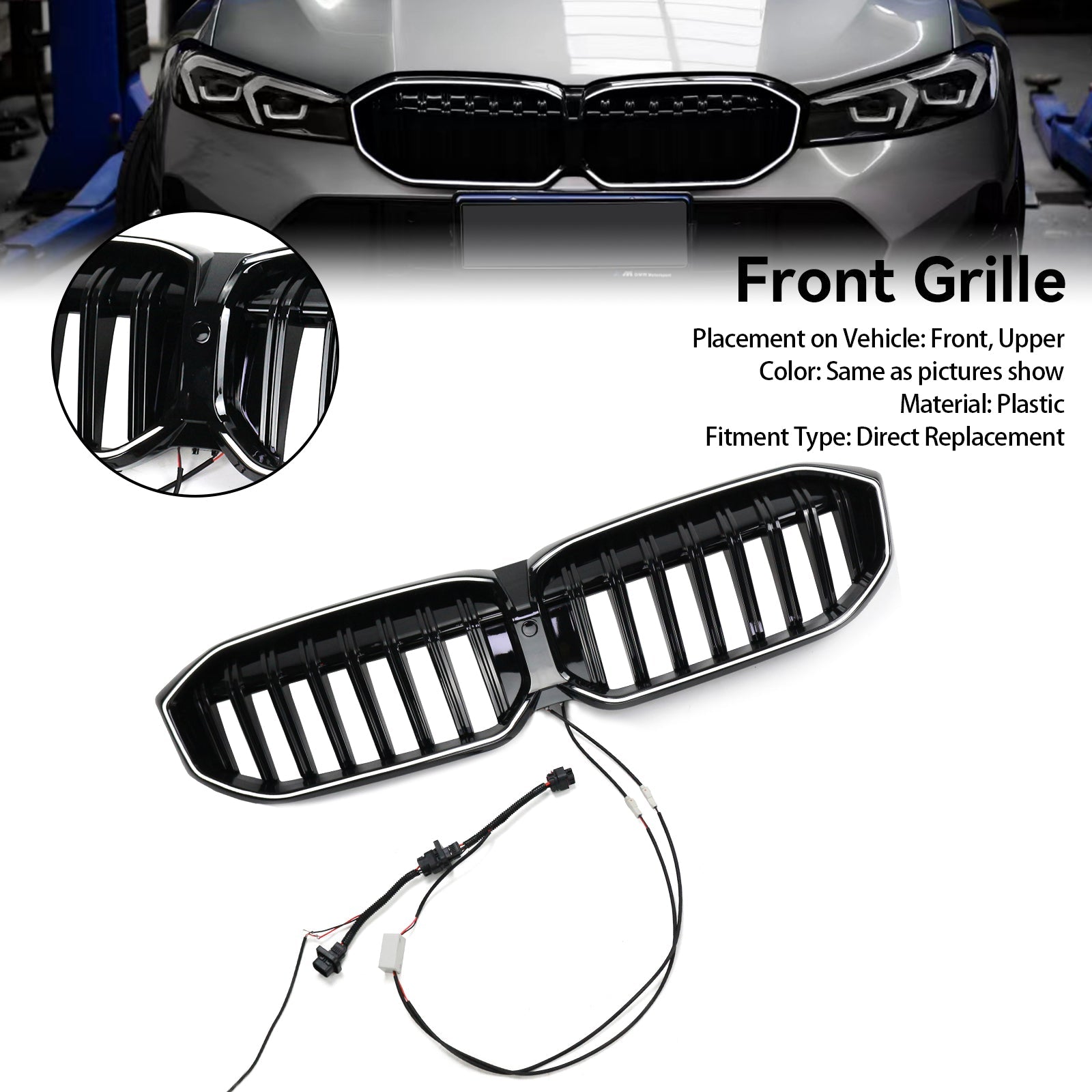 Calandre avant en maille noire brillante pour BMW Série 3 G20 G21 320i/330i/M340i/318i/320d 2023-2024