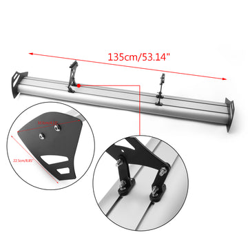 53" / 135 cm Universal verstellbarer, leichter GT-Heckflügel aus Aluminium, silberner Rennspoiler - 0